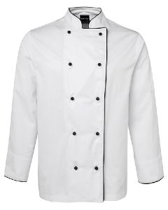 Unisex Chef Jacket L/S - WHITE WITH BLACK PIPING