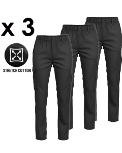 Stretch Cargo Pants (Elastic Waist) - BLACK - Triple Pack Bundle