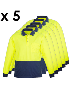 Hi Vis Polo L/S - YELLOW NAVY (5 PACK)