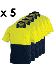 Hi Vis Polo S/S - YELLOW NAVY  (5 PACK)