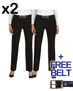 Ladies Straight Leg Pants - TWIN PACK (FREE BELT)