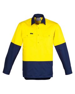 Hi Vis Drill Shirt L/S - YELLOW NAVY