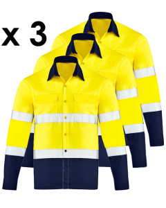 Taped Drill Shirt LS Y/NAVY - Triple Pack
