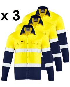 Taped Drill Shirt LS Y/NAVY - Triple Pack